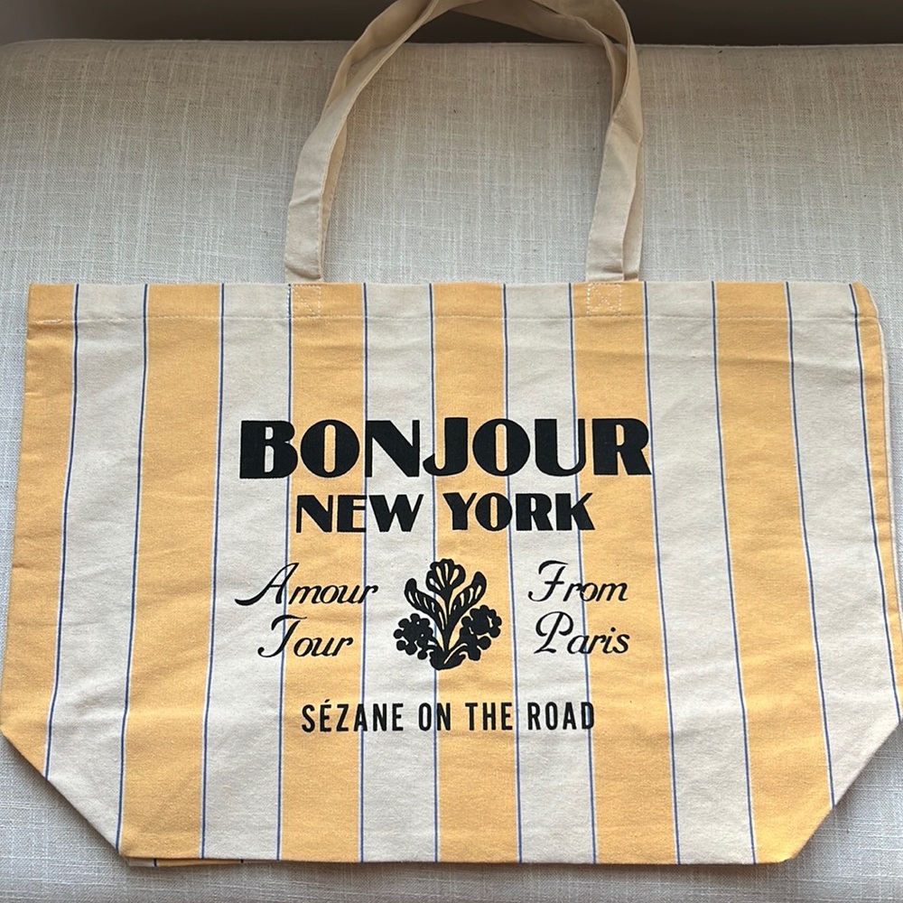 NWOT Sezane Bonjour tote yellow stripe